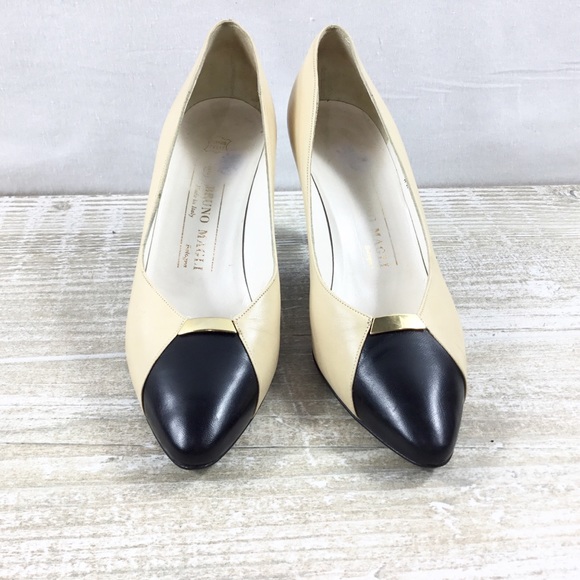 Bruno Magli Shoes - Bruno Magli Cap Toe Gold Hardware Pump